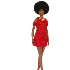 Barbie African American Fashionistas Doll# 221 w/ Natural Black Hair, Red Dress